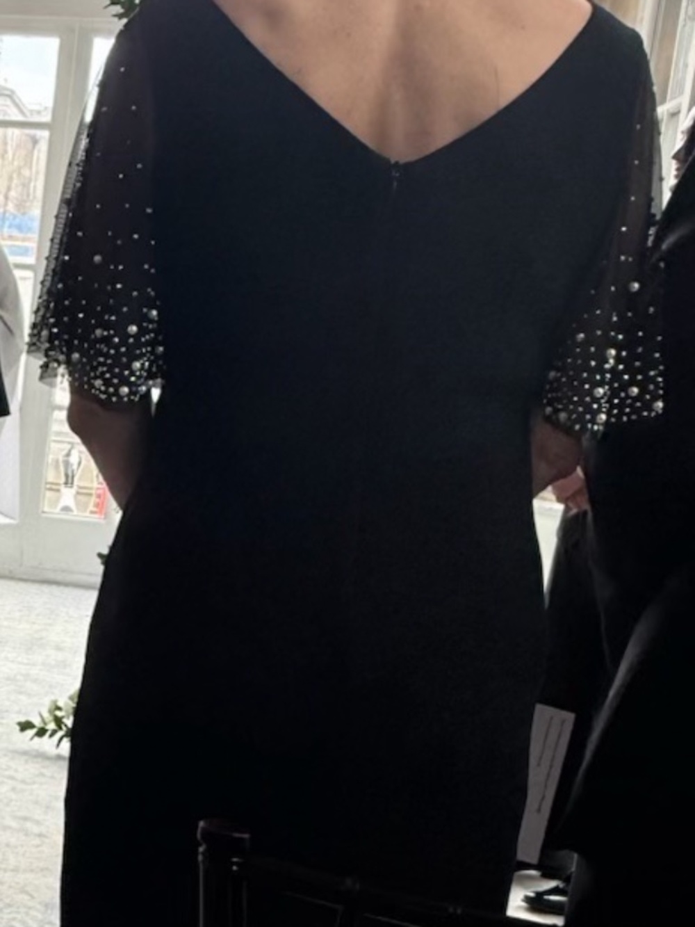 Formal black dress with sheer pearl 3/4 sleeves - Picture 3 of 3